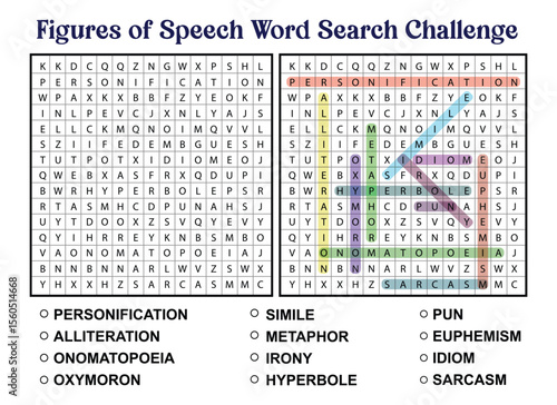 Figures of Speech Word Search Puzzle for Education and Learning