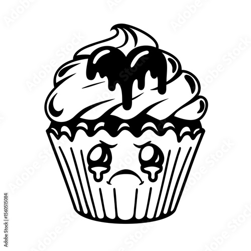Handdrawn Sad Cupcake with Tears Icing on a dessert food