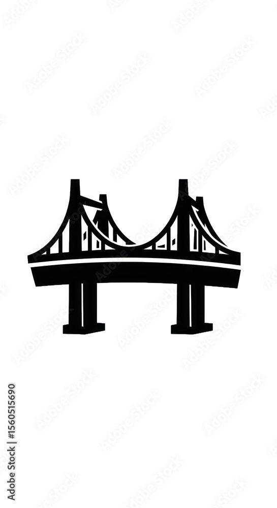 Obraz premium Monochrome Bridge Illustration With White Outlines Against Black Background Isolated Transparent Background