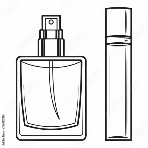 Elegant perfume bottle and travel atomizer illustration for fragrance branding