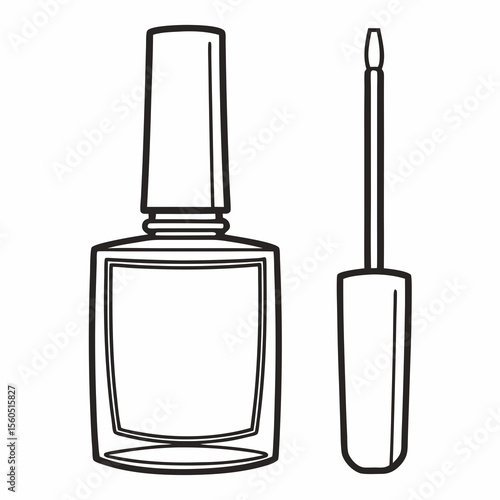 Stylish nail polish bottle and applicator brush illustration for beauty branding