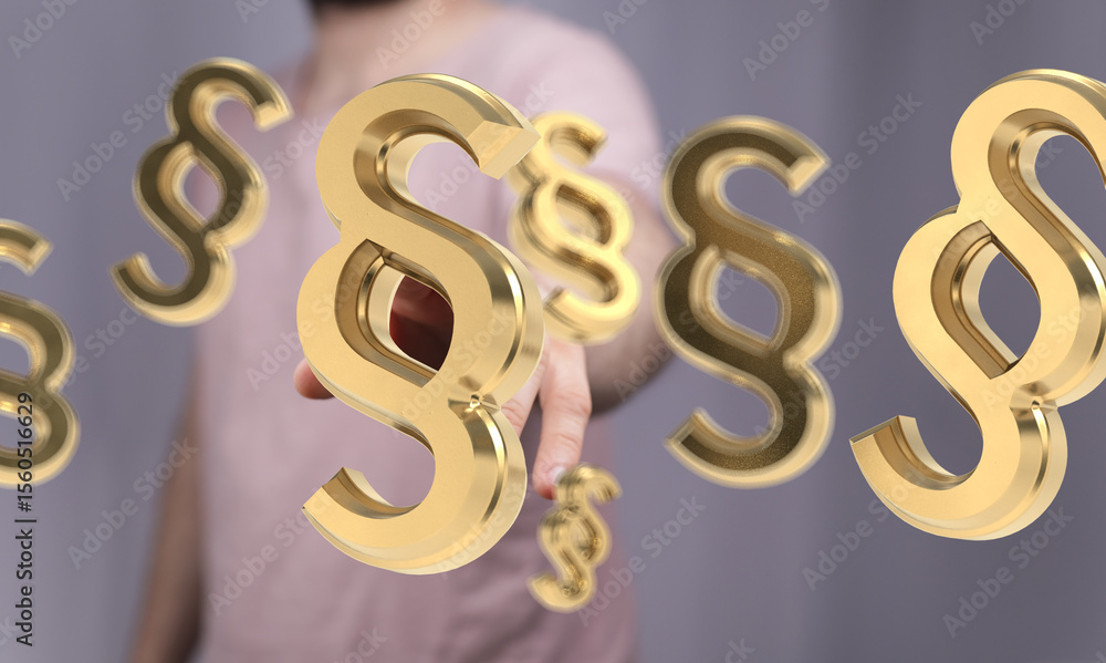 Abstract image of golden paragraph symbols approaching a hand, symbolizing legal concepts. Abstract image of golden paragraph symbols approaching a hand, symbolizing legal concepts.