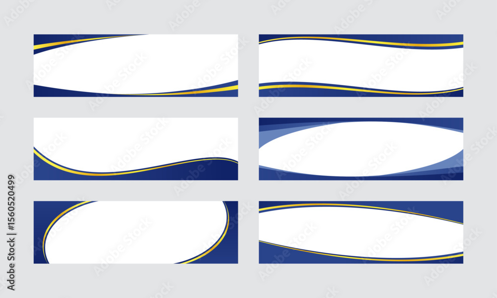 Fototapeta premium Abstract Modern Design Templates: A captivating array of six business templates featuring dynamic designs, blending blue and gold, designed for versatility and visual appeal. 