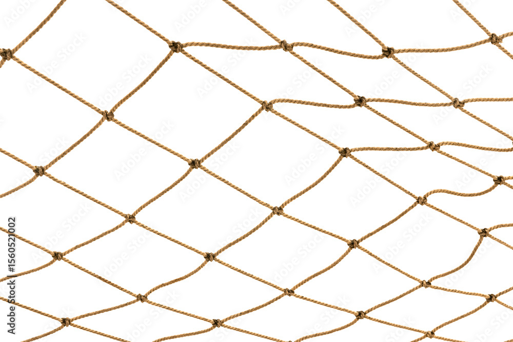 Fototapeta premium Football or tennis net. torn Rope mesh on a white background close-up. rope in snow