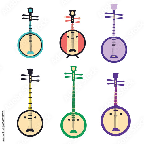 Minimalist Flat Design Ruan Instrument Musical in Different Colors Art