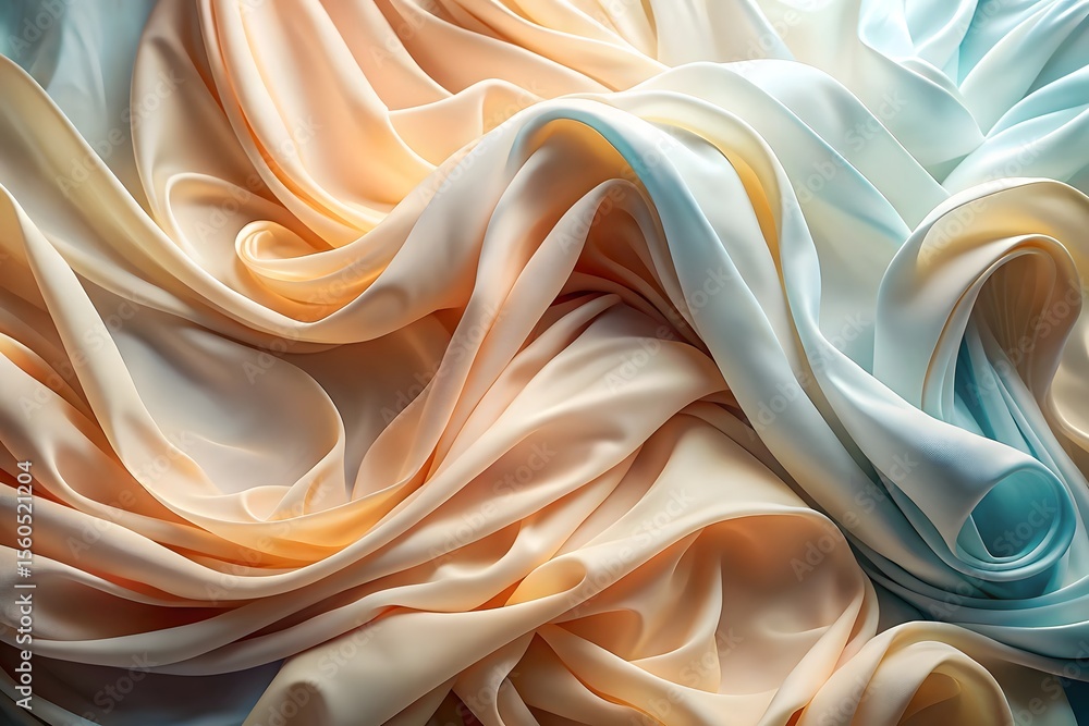 Obraz premium Flowing Fabric Swirls Peach Cream Aqua Silk Satin draped
