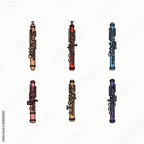 Pixelated Various Color Oboe Woodwind Musical Instrument Artistic Illustration