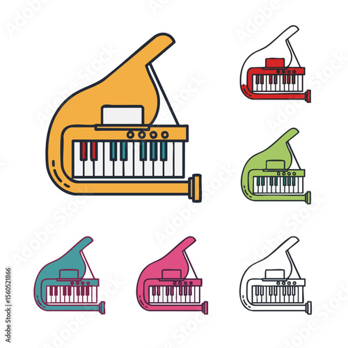 Flat Design Grand Piano Musical Instrument Colored Icon Illustration