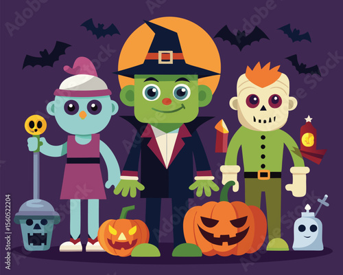 Cute Halloween Monsters. Spooky Fun Cartoon Characters