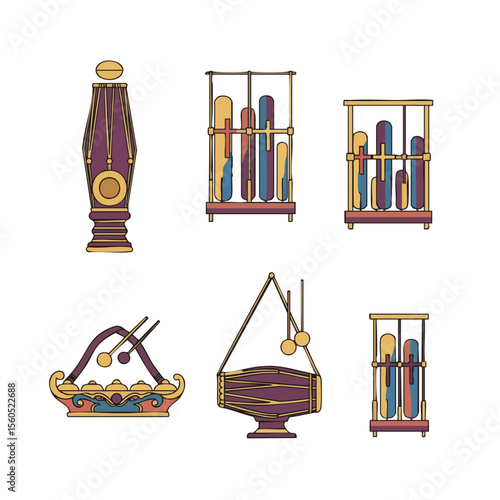 Detailed Flat Lay Angklung Traditional Musical Instrument from Indonesia
