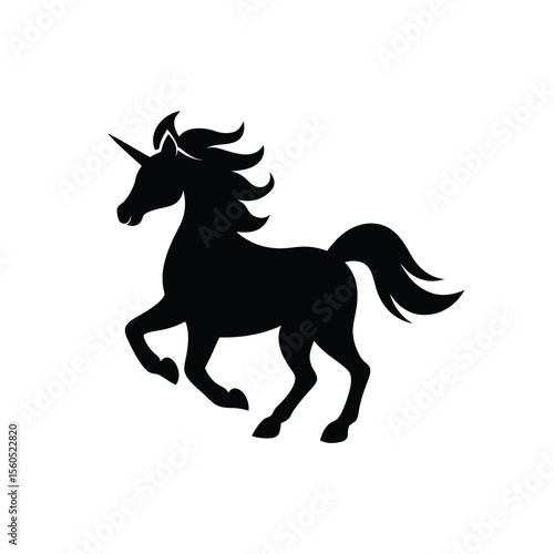 Running unicorn silhouette vector art illustration