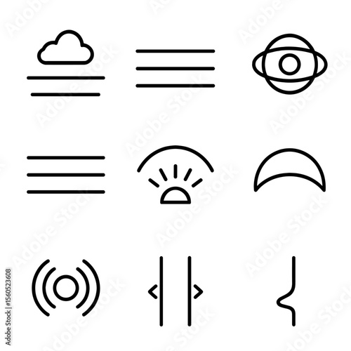 Atmospheric Layers Icons. Outline icon set of atmospheric layers depiction: troposphere boundary, stratosphere band, ozone layer