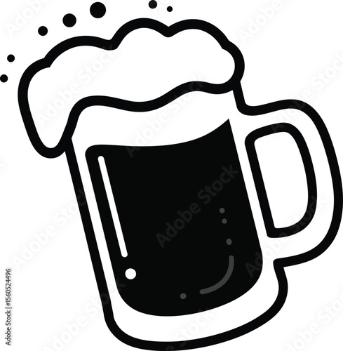 Frothy dark beer mug silhouette illustration