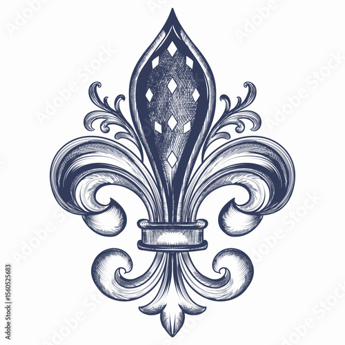 Elegant vector hand drawn fleur de lis illustration in vintage style