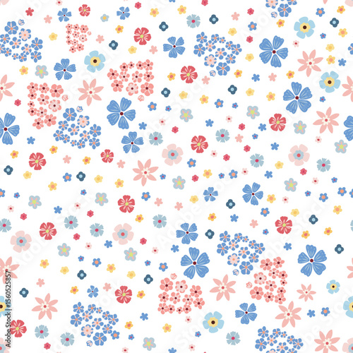 Blooming midsummer meadow seamless pattern. Plant background for fashion, wallpapers, print. Liberty style millefleurs. Trendy floral design