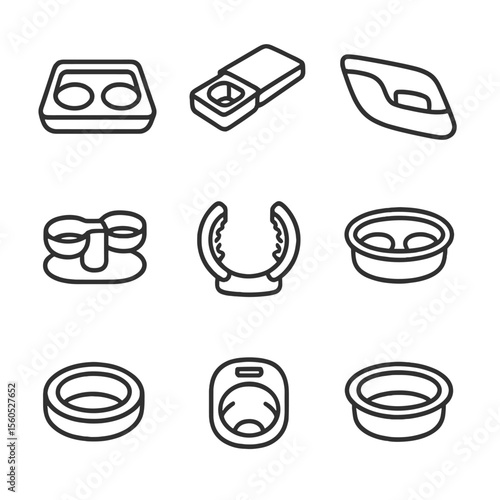 Car Cup Holder Icons. Outline icon set of car cup holders: front console recess, rear armrest holder, door panel cup slot, center