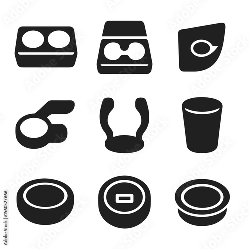 Car Cup Holder Icons. Solid, Filled icon set of car cup holders: front console recess, rear armrest holder, door panel cup slot,