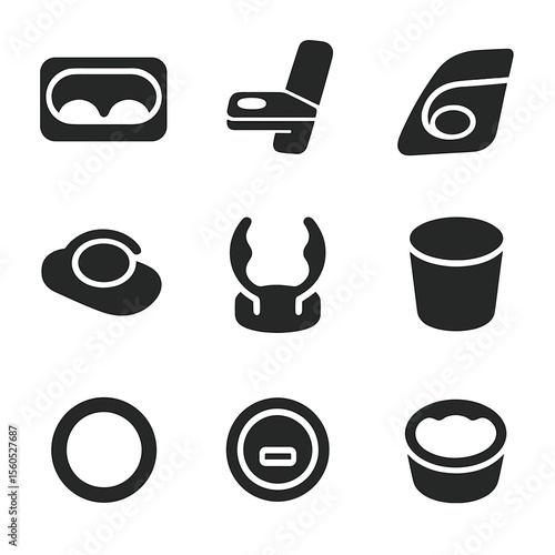 Car Cup Holder Icons. Flat icon set of car cup holders: front console recess, rear armrest holder, door panel cup slot, center