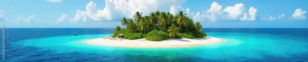 Obraz premium Secluded Tropical Paradise Untouched Island Escape with Lush Vegetation, White Sand Beaches, and Turquoise Waters