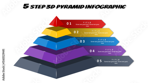 5 Step 3D PYRAMID infographic. Fully editable vector SVG file compatible with PowerPoint, Illustrator, and most vector-based applications.
