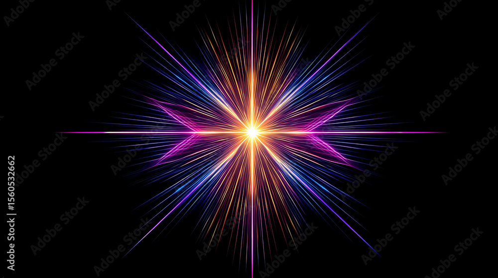 Abstract colorful burst of light energy against a black backdrop creating a star effect Abstract colorful burst of light energy against a black backdrop creating a star effect