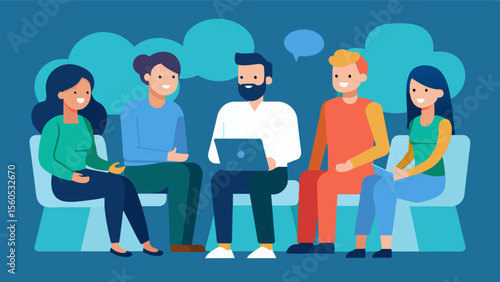 A group of individuals attending a personalized therapy session for coping with symptoms of bipolar disorder.. Vector illustration