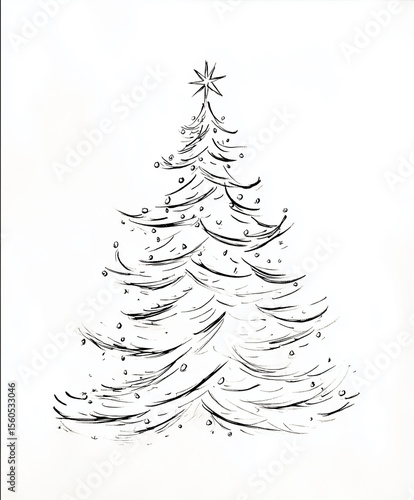 Christmas tree drawing with star and baubles celebrating winter holidays