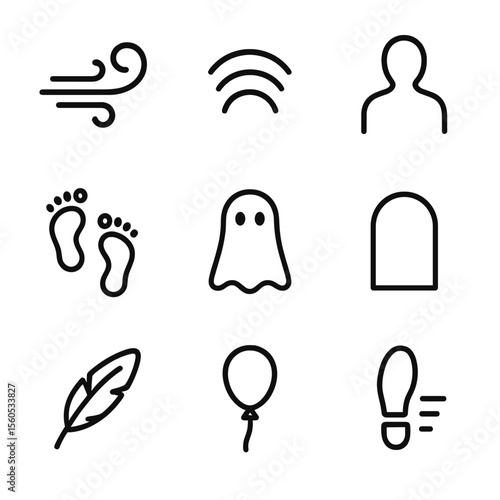 Echoes Icon Set. Outline icon set of Echoes of What Could Have Been: whispering wind, distant echo waves, phantom footsteps,