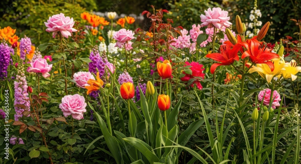 Fototapeta premium A Vibrant Garden Bursting with Colorful Summer Blooms
