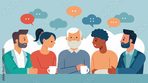 A panel of experts discusses the societal pressures and expectations p on men and how it affects their mental and physical health.. Vector illustration