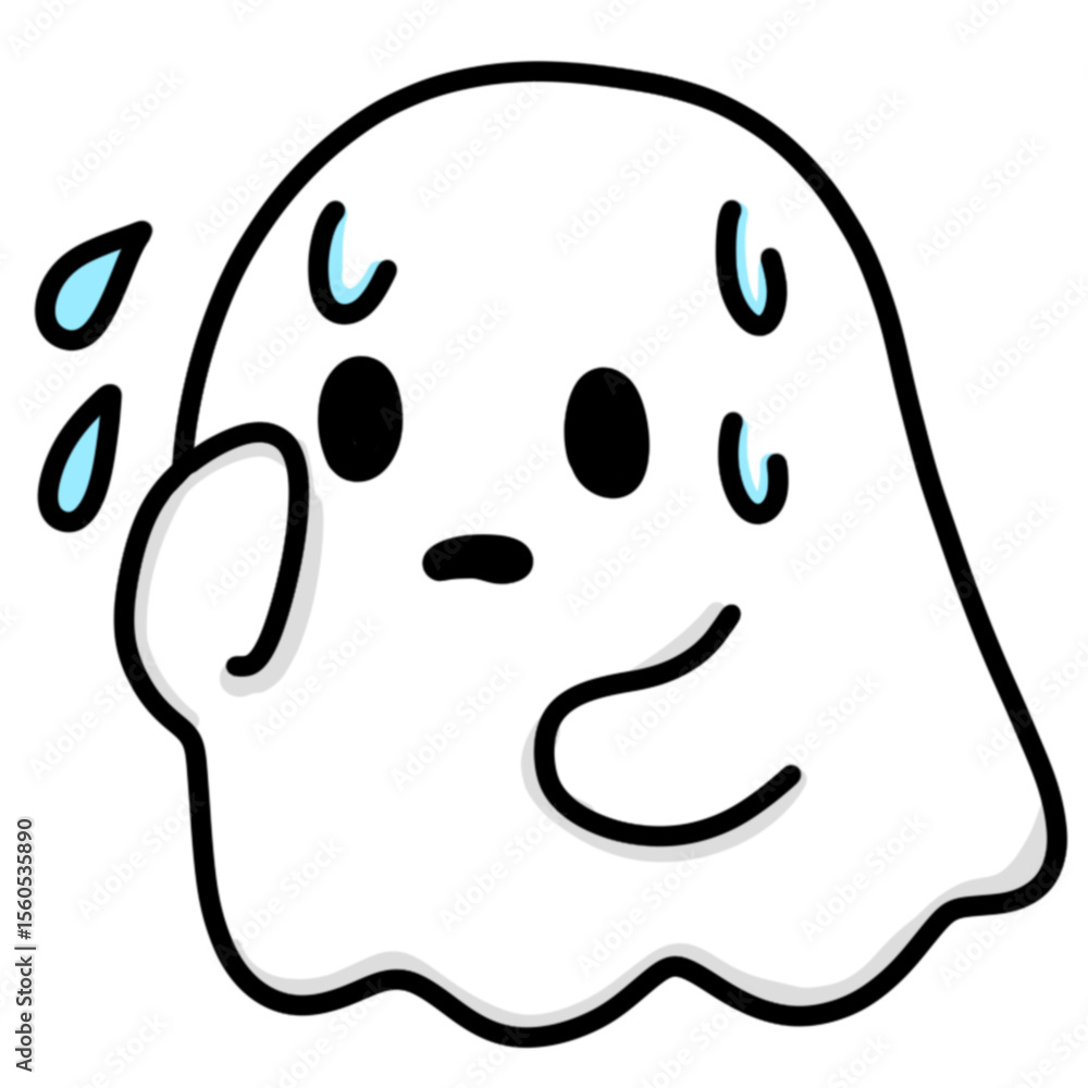 Fototapeta premium A set of adorable cartoon ghost characters with different expressions and activities. Perfect for worksheets, stickers, or kids’ Halloween materials. Simple line art style, fun and friendly.