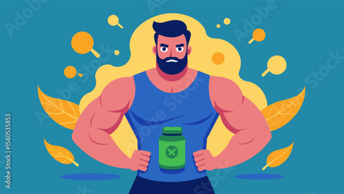 An advertit for a workout supplement perpetuates toxic masculinity and body shaming contributing to the negative impact on mens mental health.. Vector illustration
