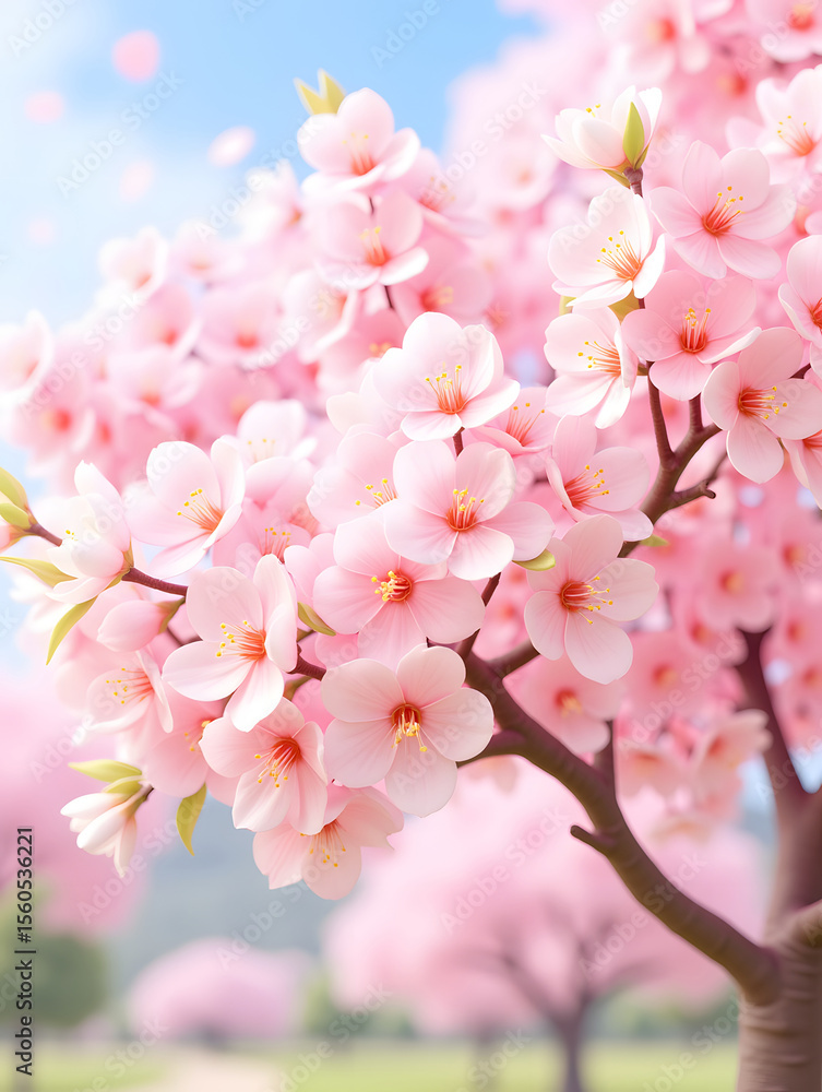 Obraz premium Illustration of Cherry Blossoms in Full Bloom During the Spring Solar Terms