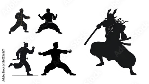 kungfu vector silhouette set samorai