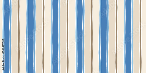 Stripes seamless pattern. Blue and brown lines print. Watercolor sea stripes background