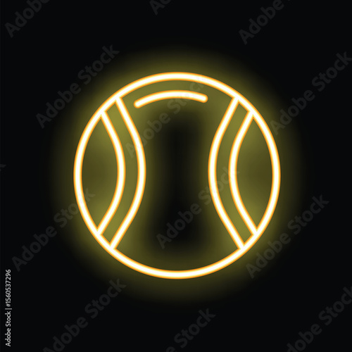 Yellow neon sign depicting a tennis ball glowing on a black background