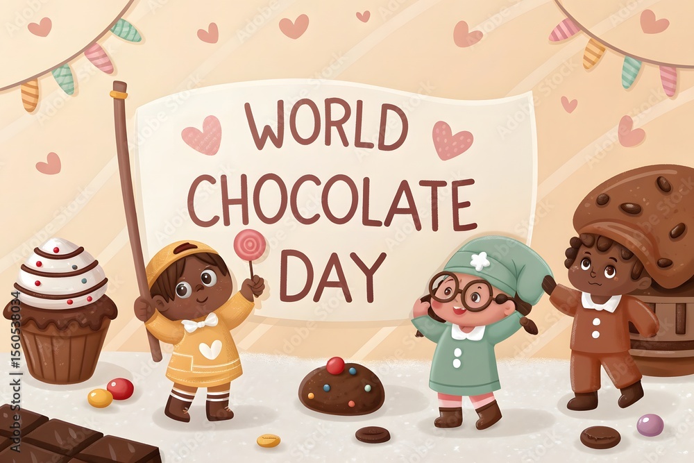 Fototapeta premium Cute children celebrating world chocolate day with sweets and treats