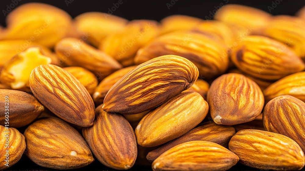 Obraz premium Scattered almonds create a minimalist composition with deep organic details and rich natural lighting in high contrast