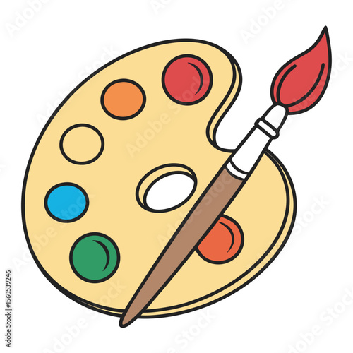 Artist's Wooden Palette with Colorful Paints and Brush