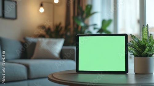 Wallpaper Mural Tablet with green screen on a coffee table in a living room. Torontodigital.ca