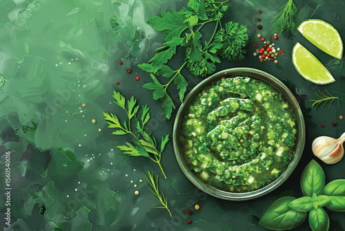 Stinging nettles soup on rustic kitchen table on vector illustrations.