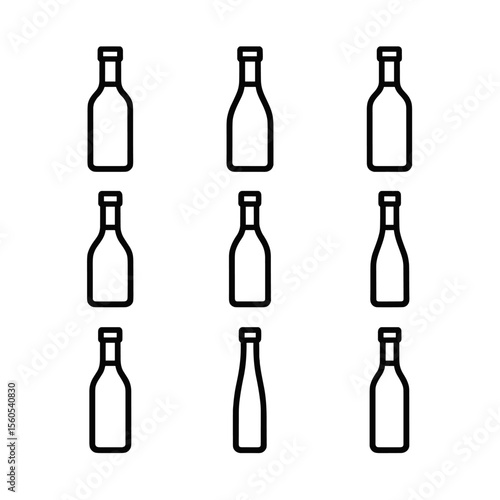 Wine Bottle Icons. Outline icon set of wine varietals: cabernet sauvignon bottle, chardonnay bottle, merlot bottle, pinot noir
