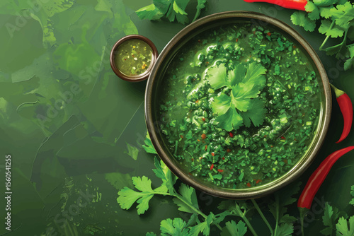 Stinging nettles soup on rustic kitchen table on vector illustrations.