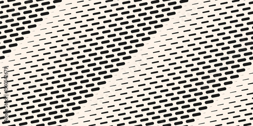 Vector halftone seamless pattern with diagonal dash lines, fading stripes.  Black and white texture with gradient transition effect. Extreme sport style geometric background. Abstract trending design