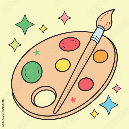 Creative Art Supplies Palette and Brush Illustration