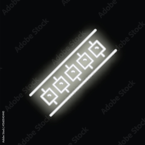White neon ram memory icon glowing on dark background, symbol of data storage and computer components