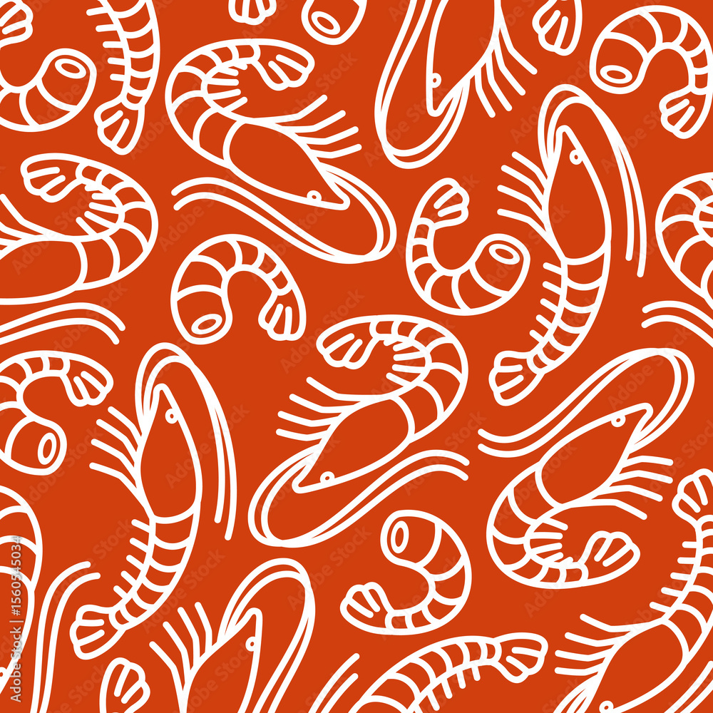 Obraz premium Shrimp background, pattern set. Collection icon shrimp. Vector