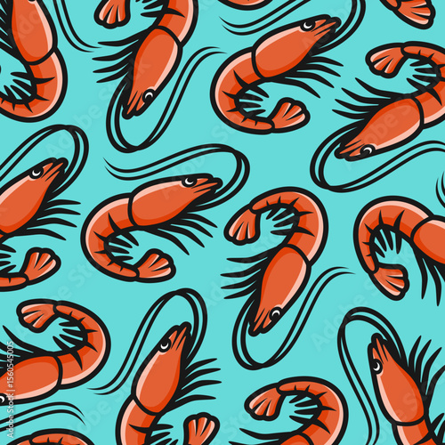 Shrimp background, pattern set. Collection icon shrimp. Vector