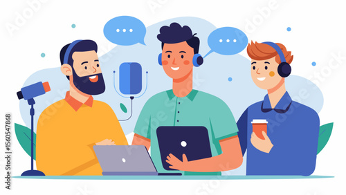 A podcast featuring male guests who share their journeys of selfgrowth and personal development encouraging listeners to strive for selfimprovement.. Vector illustration