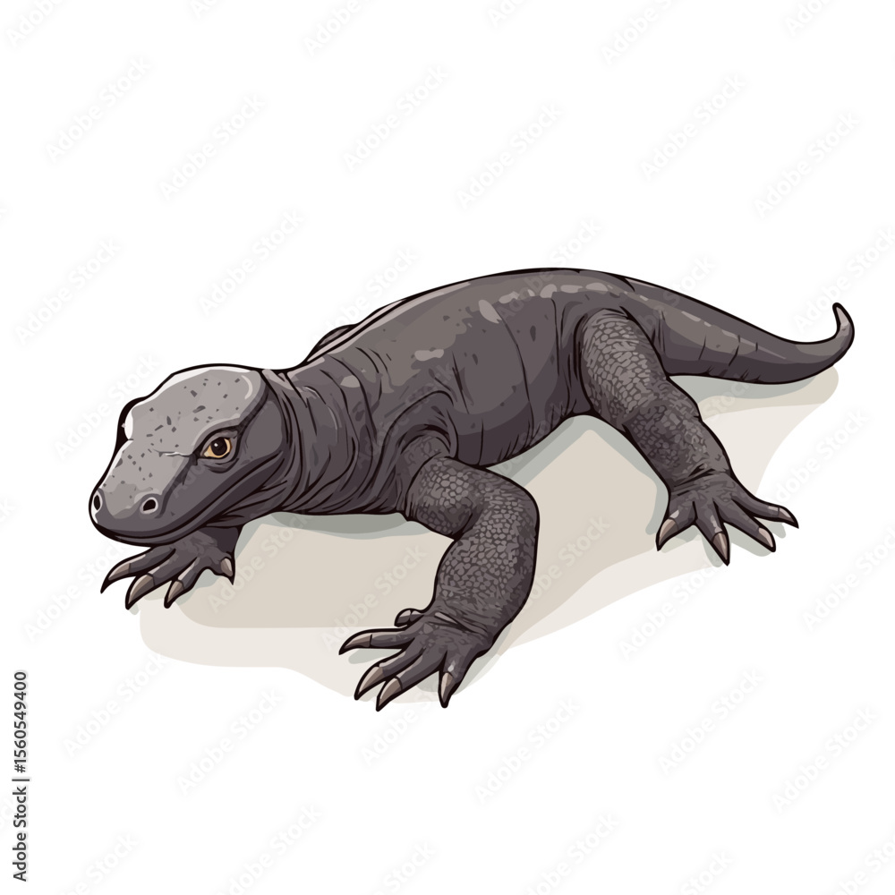 Fototapeta premium Komodo Dragon, flat 2D isometric cartoon vector image isolated on white background.